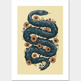 Floral snake (blue) Posters and Art